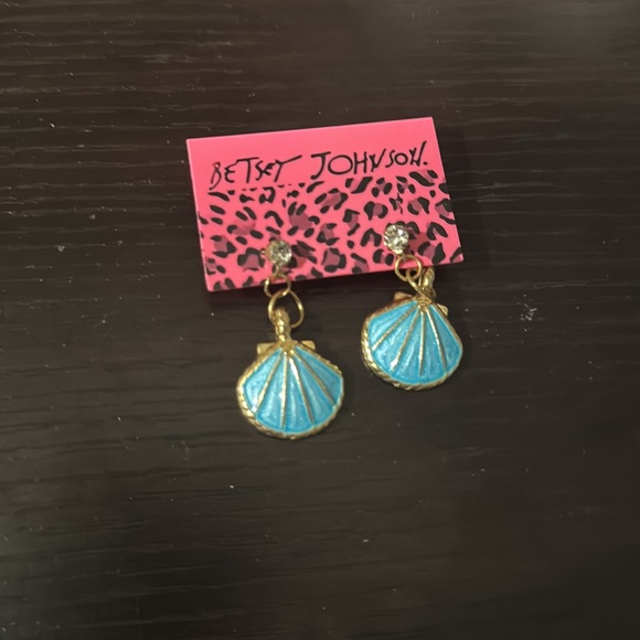 NWT Betsey Johnson Blue and Gold Shell Earrings dangling - Picture 2 of 4